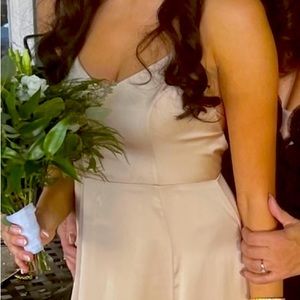 Godshaw Goddess Gown champagne worn once for a wedding .